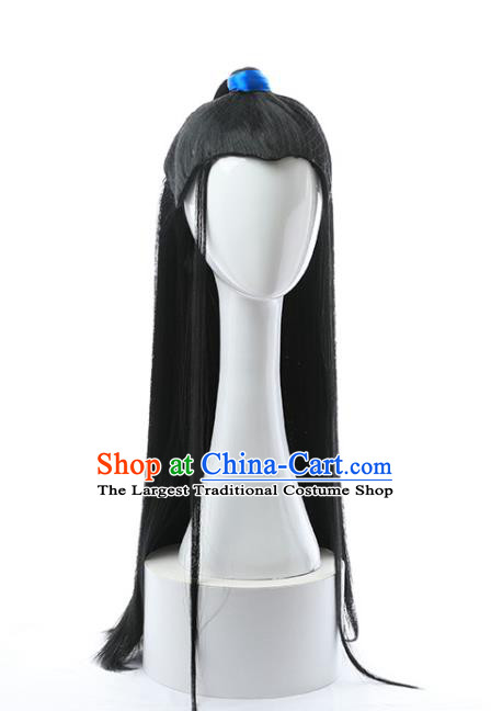 Chinese Ancient Young Male Hairpieces Ming Dynasty Swordsman Wigs Traditional Cosplay Childe Headdress
