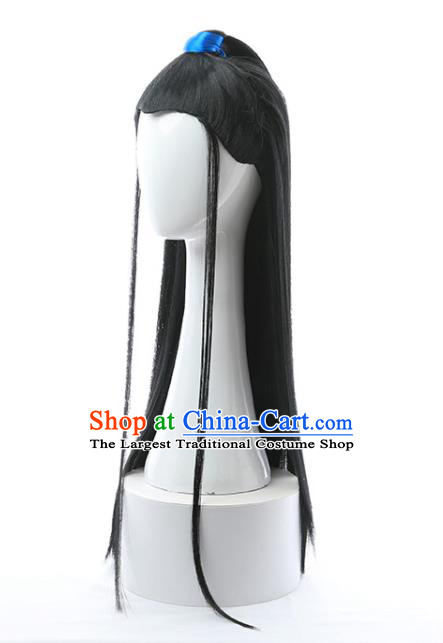 Chinese Ancient Young Male Hairpieces Ming Dynasty Swordsman Wigs Traditional Cosplay Childe Headdress
