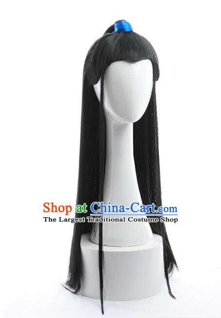 Chinese Ancient Young Male Hairpieces Ming Dynasty Swordsman Wigs Traditional Cosplay Childe Headdress