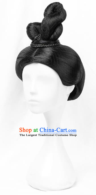 Chinese Ancient Palace Lady Headdress Tang Dynasty Court Woman Hairpieces Traditional Hanfu Dance Wigs Chignon