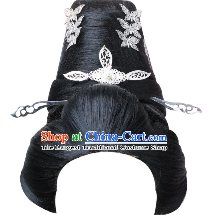 Chinese Traditional Hanfu Palace Woman Wigs Chignon Ancient Imperial Concubine Headdress Tang Dynasty Empress Hairpieces