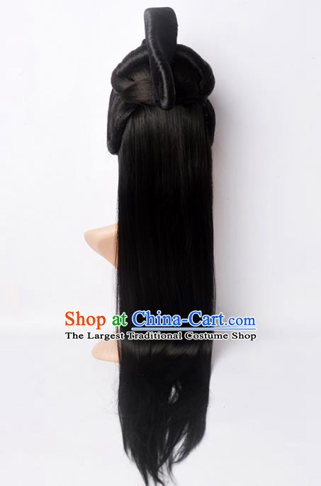 Chinese Qin Dynasty Empress Hairpieces Traditional Drama Legend of Mi Yue Queen Wigs Chignon Ancient Court Beauty Headdress