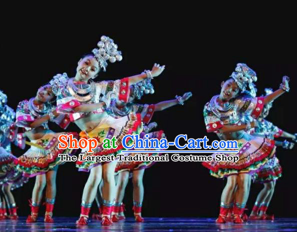 Chinese Miao Nationality Folk Dance Clothing Ethnic Children Stage Performance Garments Hmong Minority Girl White Dress