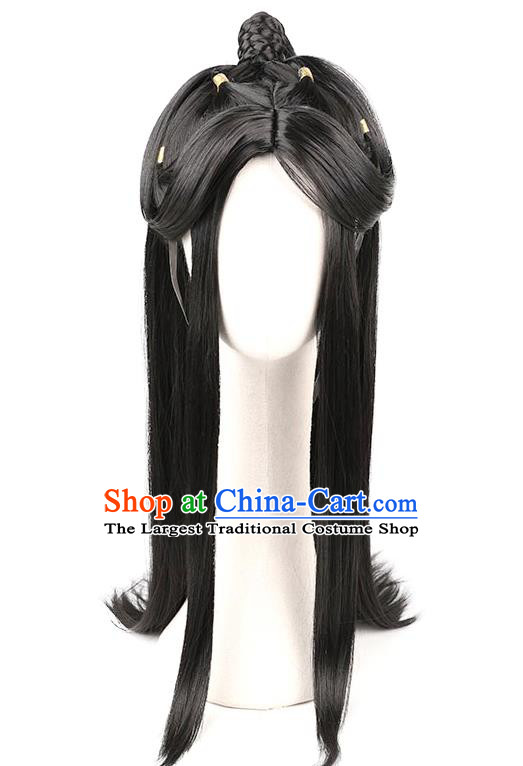 Chinese Ancient Young Male Hairpieces Handmade Jin Dynasty Childe Front Lace Wigs Traditional Cosplay Swordsman Headdress
