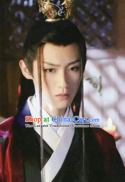Chinese Traditional Cosplay Swordsman Headdress Ancient Young Childe Hairpieces Handmade Jin Dynasty Prince Black Front Lace Wigs