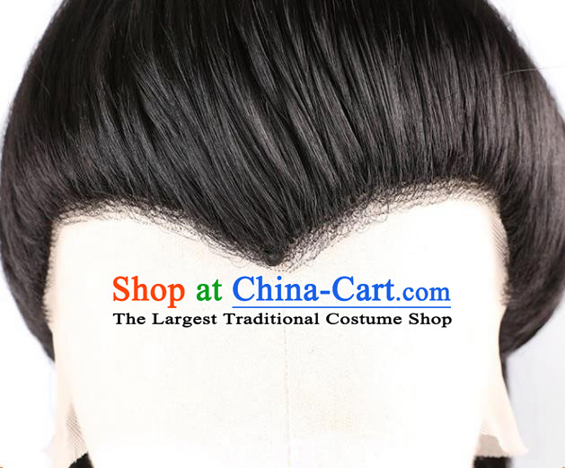 Chinese Traditional Cosplay Childe Headdress Ancient Knight Hairpieces Handmade Tang Dynasty Swordsman Front Lace Wigs
