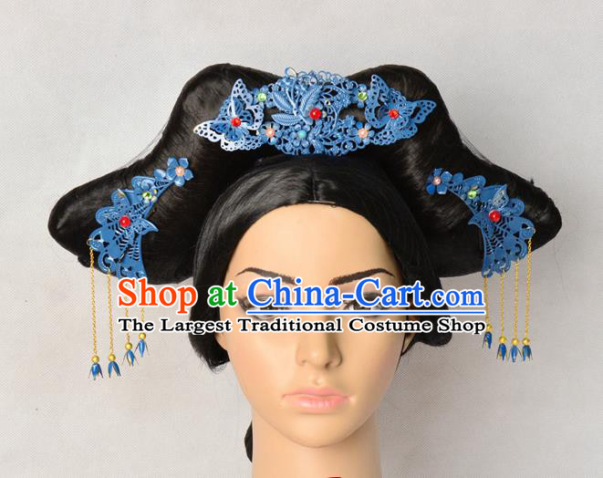 Chinese Traditional Drama Ruyi Royal Love in the Palace Wigs Chignon Ancient Court Woman Headdress Qing Dynasty Imperial Concubine Hairpieces