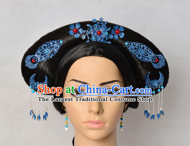 Chinese Qing Dynasty Imperial Concubine Hairpieces Traditional Drama Ruyi Royal Love in the Palace Wigs Chignon Ancient Court Woman Headdress