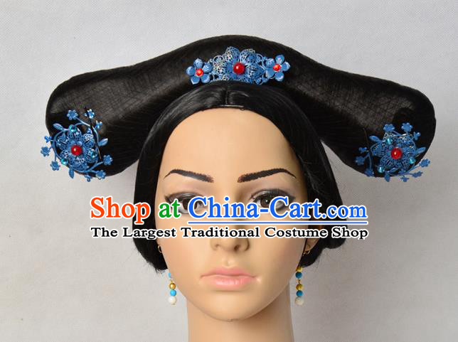 Chinese Ancient Court Woman Headdress Qing Dynasty Imperial Concubine Hairpieces Traditional Drama Ruyi Royal Love in the Palace Wigs Chignon