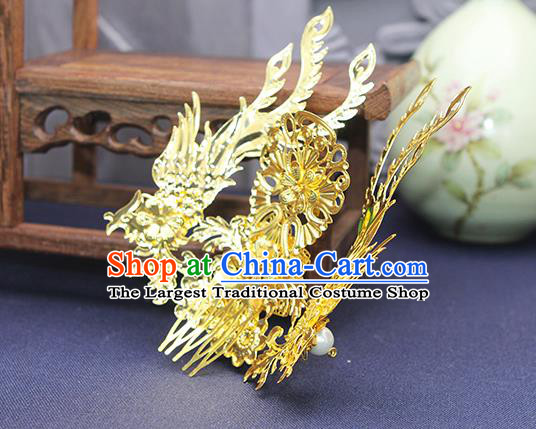 Chinese Traditional Hanfu Hair Accessories Ancient Empress Golden Hair Comb Ming Dynasty Bride Phoenix Hairpin