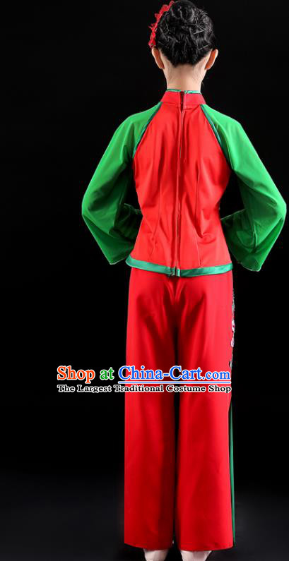 Chinese Fan Dance Costumes Yangko Dance Clothing Children Dance Performance Uniforms Folk Dance Red Outfits