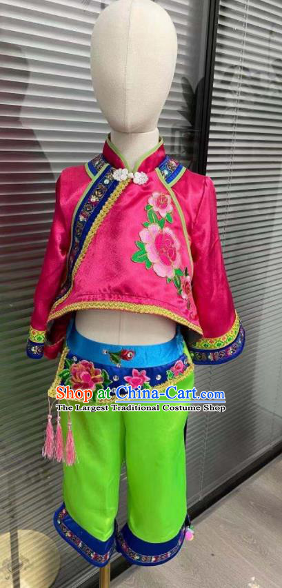 Chinese Girl Fan Dance Costumes Yangko Dance Clothing Children Yangge Performance Uniforms Folk Dance Outfits