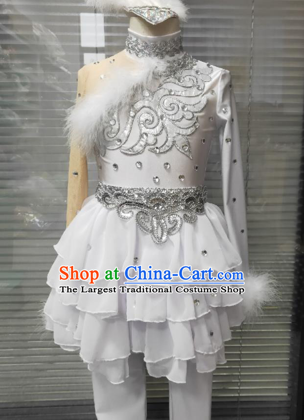 Professional Catwalks White Dress Swan Dance Clothing Girl Stage Performance Garment Children Modern Dance Fashion