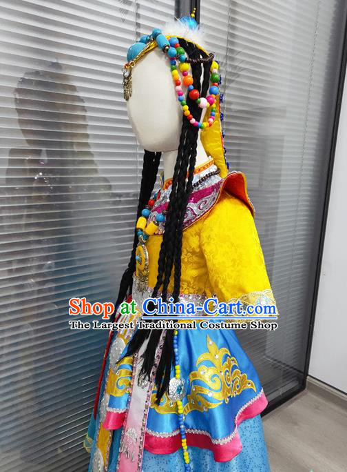 Chinese Zang Minority Dance Dress Uniforms Tibetan Nationality Girl Performance Clothing Ethnic Children Folk Dance Garments