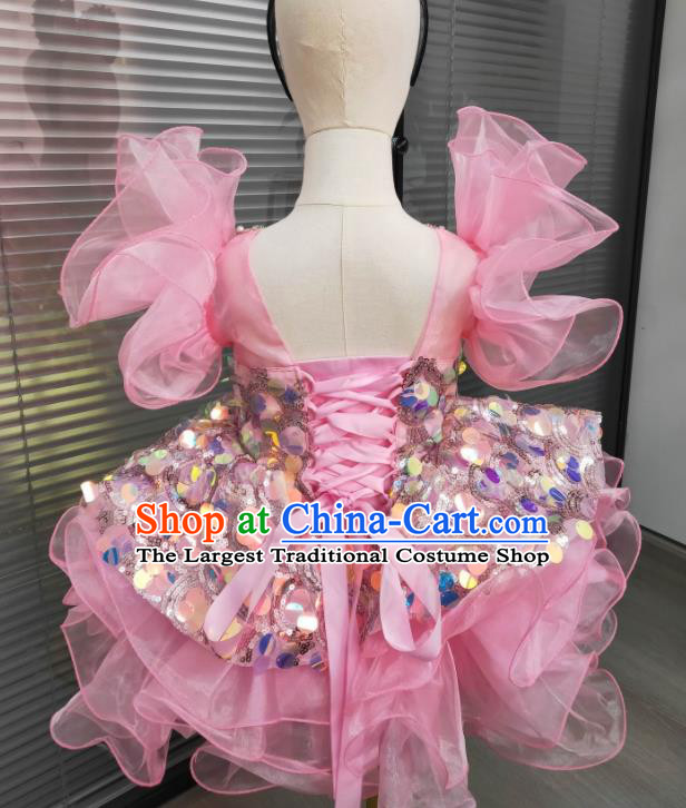 Professional Compere Pink Bubble Dress Girl Catwalks Clothing Stage Performance Garment Children Modern Dance Fashion