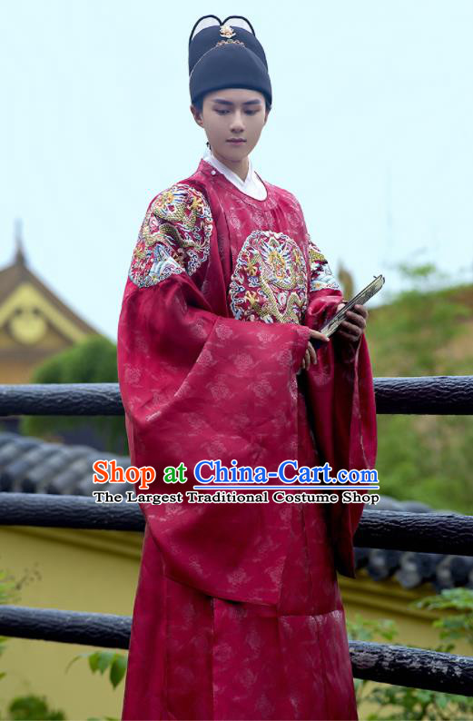 China Traditional Embroidered Hanfu Robe Ancient Emperor Garment Costume Ming Dynasty Official Historical Clothing