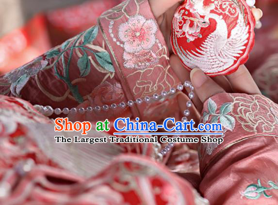 China Ming Dynasty Patrician Lady Historical Clothing Traditional Noble Mistress Pink Hanfu Dresses Ancient Young Beauty Garment Costumes