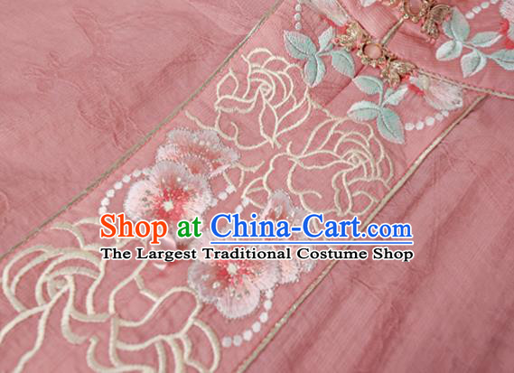 China Ming Dynasty Patrician Lady Historical Clothing Traditional Noble Mistress Pink Hanfu Dresses Ancient Young Beauty Garment Costumes