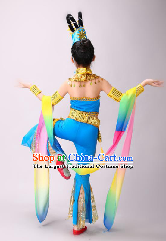 China Flying Dance Blue Outfits Children Classical Dance Costumes Stage Performance Dancewear Fairy Dance Clothing
