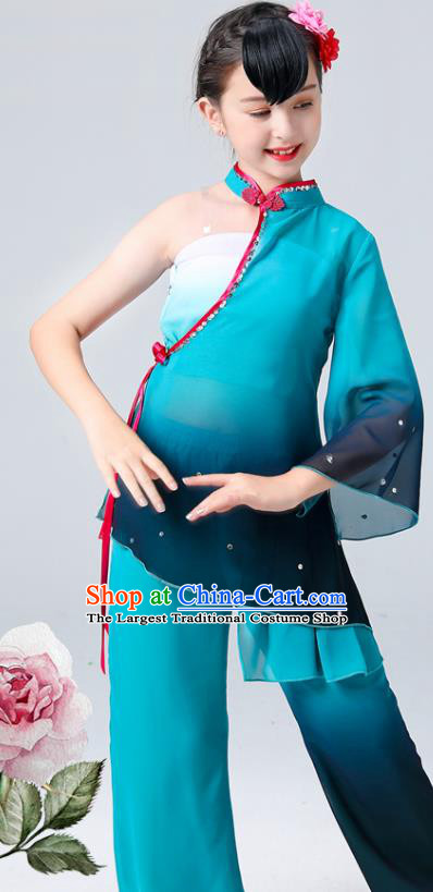 China Umbrella Dance Clothing Fan Dance Blue Outfits Children Classical Dance Costumes Stage Performance Dancewear