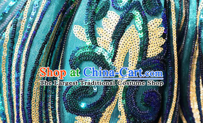 Top Catwalks Green Sequins Bubble Dress Christmas Formal Evening Wear Children Stage Show Clothing Girl Compere Performance Garment
