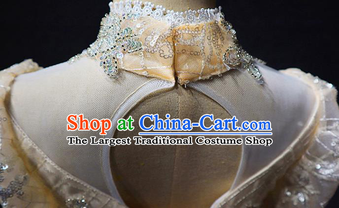 Top Children Stage Show Clothing Girl Compere Performance Garment Catwalks Beige Long Dress Christmas Formal Evening Wear