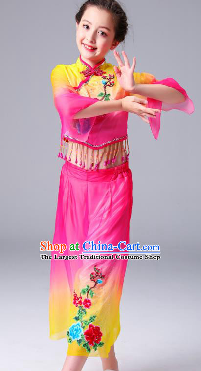 Chinese Drum Dance Dress Yangge Performance Clothing Children Yangko Dance Rosy Uniforms Folk Dance Costumes