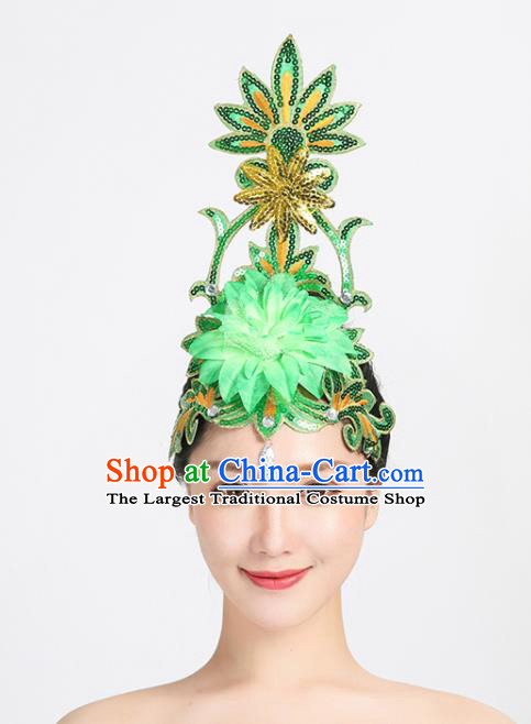 China Spring Festival Gala Performance Headpiece Group Opening Dance Green Sequins Hair Stick Modern Dance Hair Accessories