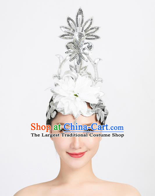 China Modern Dance Hair Accessories Spring Festival Gala Performance Headpiece Group Opening Dance White Sequins Hair Stick