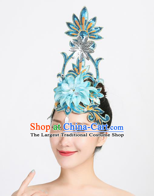 China Woman Group Dance Blue Sequins Hair Stick Modern Dance Hair Accessories Spring Festival Gala Opening Dance Headpiece