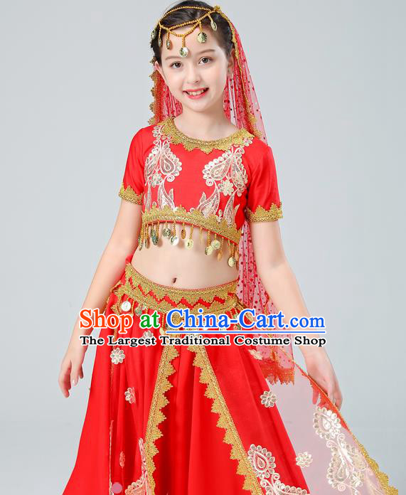 Professional Belly Dance Fashion Stage Performance Red Dress Indian Dance Costume Girl Modern Dance Clothing