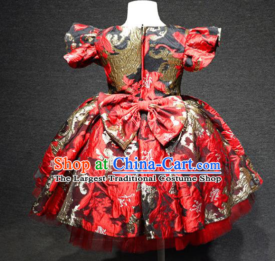 Top Christmas Evening Wear Children Stage Show Clothing Girl Compere Formal Garment Catwalks Red Bubble Dress