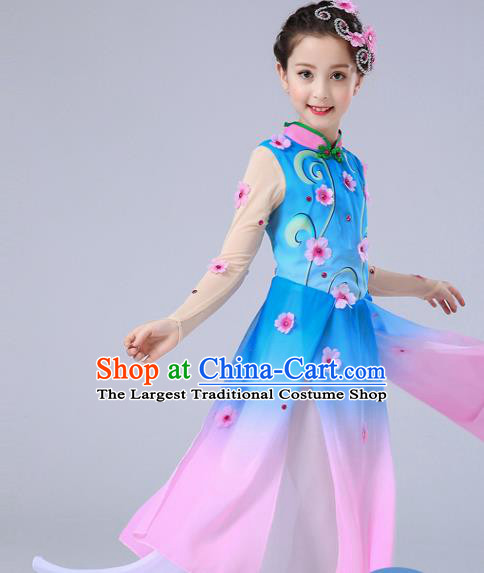 China Jasmine Flowers Dance Blue Chiffon Uniforms Children Classical Dance Costumes Girl Stage Performance Dancewear Umbrella Dance Clothing