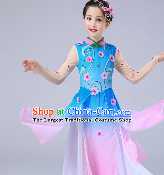 China Jasmine Flowers Dance Blue Chiffon Uniforms Children Classical Dance Costumes Girl Stage Performance Dancewear Umbrella Dance Clothing