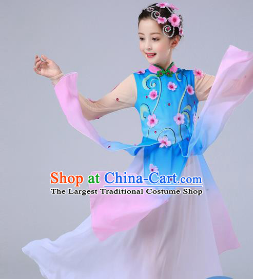 China Jasmine Flowers Dance Blue Chiffon Uniforms Children Classical Dance Costumes Girl Stage Performance Dancewear Umbrella Dance Clothing
