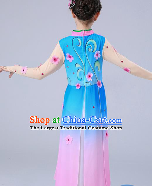 China Jasmine Flowers Dance Blue Chiffon Uniforms Children Classical Dance Costumes Girl Stage Performance Dancewear Umbrella Dance Clothing