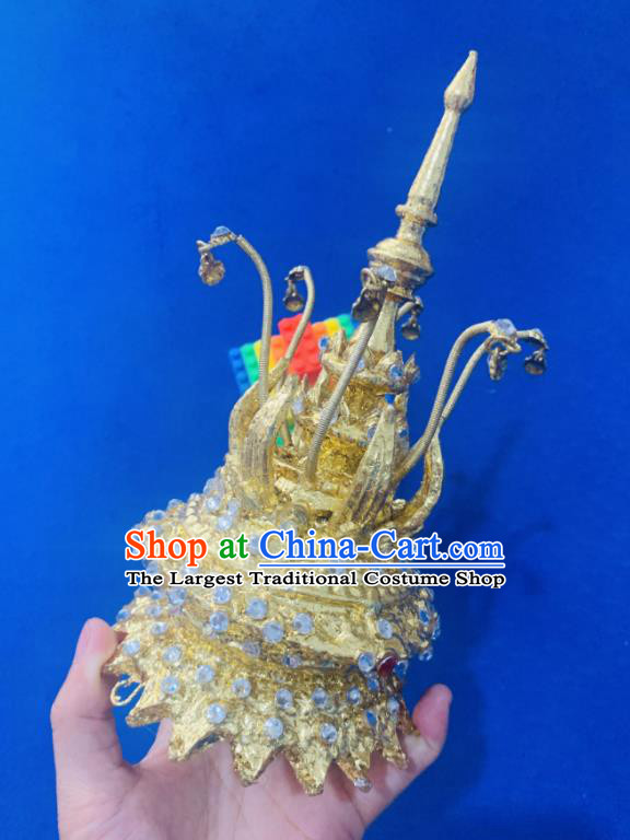 Asian Folk Dance Pagodas Tiara Headpiece Stage Performance Hair Accessories Thailand Queen Golden Royal Crown