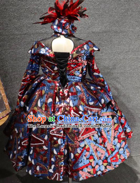 Top Christmas Baroque Evening Wear Children Performance Clothing Girl Compere Formal Garment Catwalks Sequins Full Dress