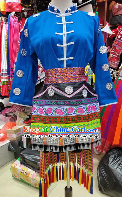 Chinese Miao Nationality Folk Dance Clothing Guizhou Ethnic Pheasant Dance Garments Hmong Minority Woman Performance Short Dress Outfits