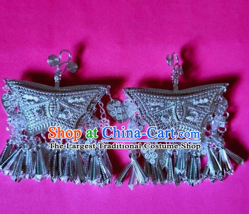 Chinese Dong Nationality Bride Earrings Minority Folk Dance Necklet Yunnan Ethnic Woman Butterfly Ear Accessories