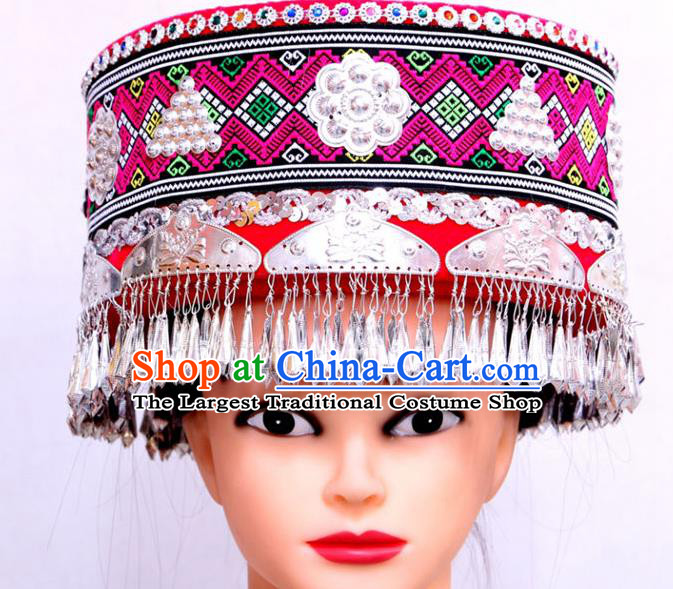Handmade Chinese Yi Nationality Wedding Hat Tujia Minority Folk Dance Headwear Ethnic Woman Festival Headdress