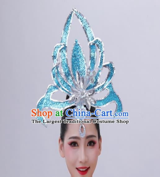 Chinese Spring Festival Gala Performance Headpiece Modern Dance Blue Sequins Hair Crown Opening Dance Hair Accessories