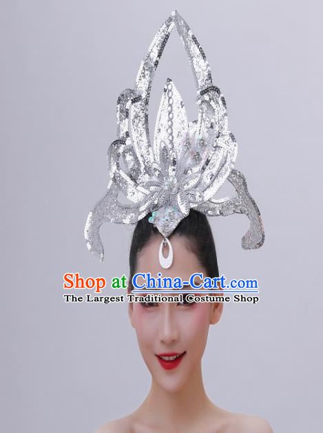 Chinese Modern Dance Argent Sequins Hair Accessories Opening Dance Headpiece Spring Festival Gala Performance Hair Crown