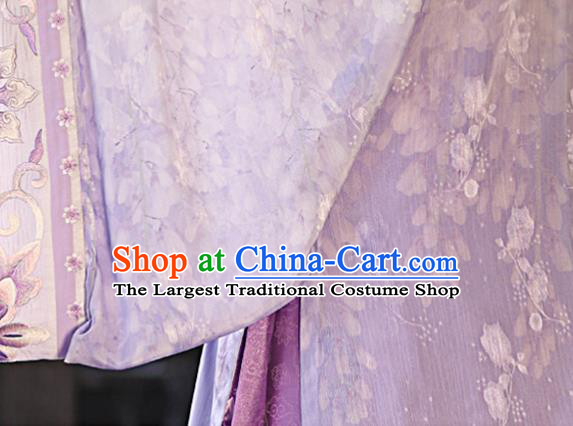 China Ancient Patrician Lady Garment Costumes Ming Dynasty Young Beauty Historical Clothing Traditional Purple Hanfu Dress Complete Set
