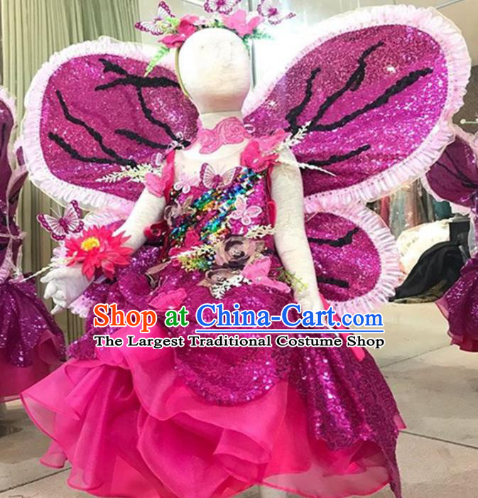 Top Christmas Evening Wear Children Performance Clothing Girl Compere Formal Garment Catwalks Rosy Trailing Full Dress