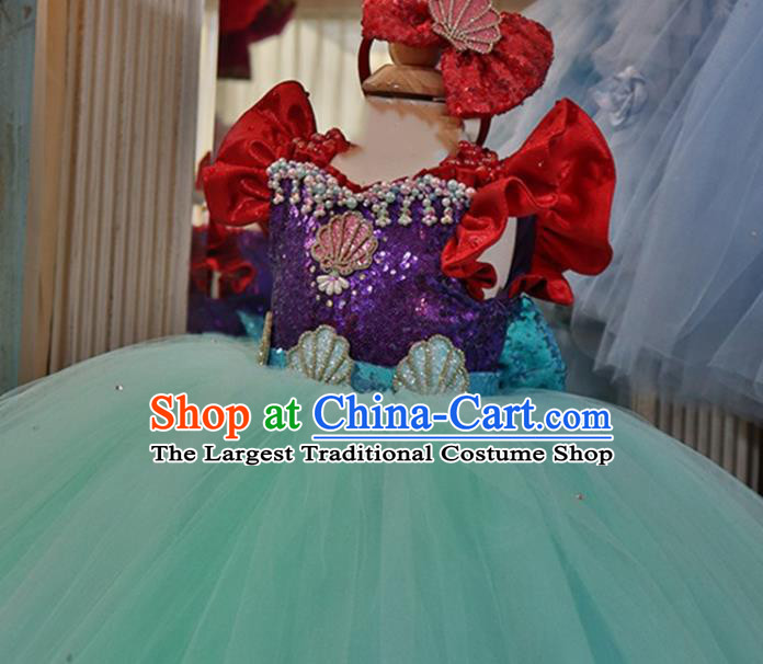 Top Catwalks Blue Veil Princess Dress Christmas Evening Wear Children Performance Clothing Girl Compere Formal Garment