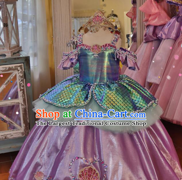 Top Girl Stage Show Formal Garment Catwalks Pink Satin Bubble Dress Christmas Princess Evening Wear Children Performance Clothing