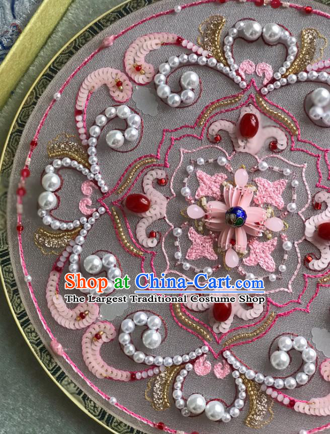 China Wedding Circular Fan Traditional Bride Pink Palace Fan Handmade Hanfu Fans