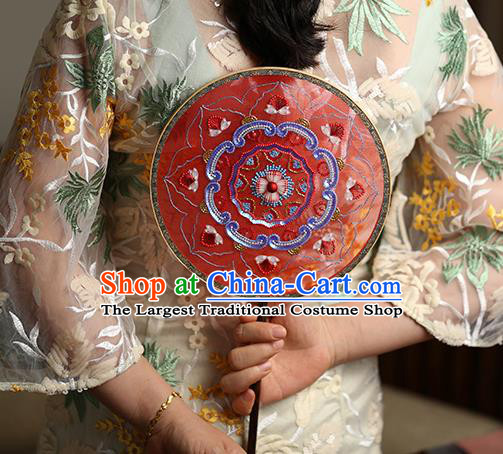 China Wedding Bride Embroidered Sequins Fan Handmade Red Silk Palace Fan Traditional Hanfu Dance Circular Fans