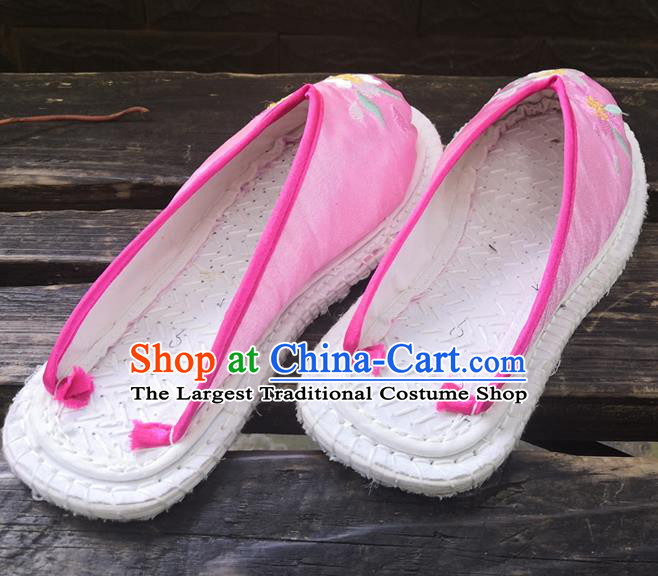 Chinese Woman Strong Cloth Slippers National Pink Satin Shoes Handmade Embroidery Shoes